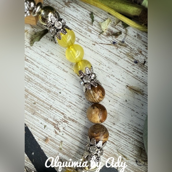 Yellow and Brown Beaded Bracelet with Bohemian Charm - Picture 3 of 3